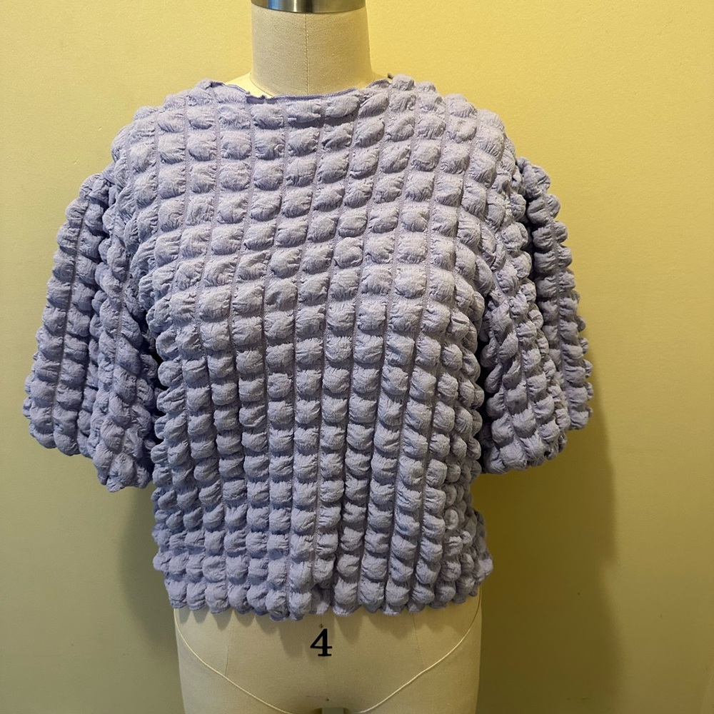 Textured Purple Short Sleeve Sweater